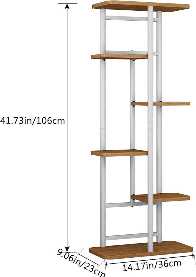 LINZINAR Plant Stand 6 Tier 7 Potted Multiple Flower Pot Holder Shelf Indoor Outdoor Planter Display Shelving for Patio Garden Corner Balcony Living Room (6 Tier-7 Potted, White) LINZINAR