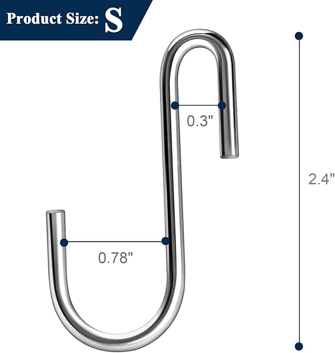 30 Pack 2.4 inches Heavy Duty S Hooks for Hanging, Pan Pot Holder Wire Shelves Rack Hooks for Hanging, S Shaped Hanger Metal Hooks for Kitchen Pots Utensils Jeans Clothes Bags Hats Towels Plants ESFUN