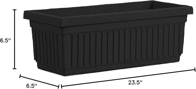 23.5 Inch Terra Roma Rectangular Window Planter Box - Lightweight Plastic Indoor Outdoor Plant Pot with Drainage for Windowsill, Herbs, Flowers, Black TheHCCompanies