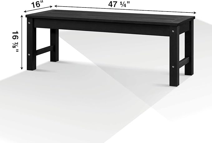 Psilvam Knight Bench, Two Person Outdoor Poly Lumber Patio Backless Bench, Weatherproof Garden Bench That Never Rot and Fade, Suit for Garden, Porch and Park (Black) PsilvamGardenFurniture