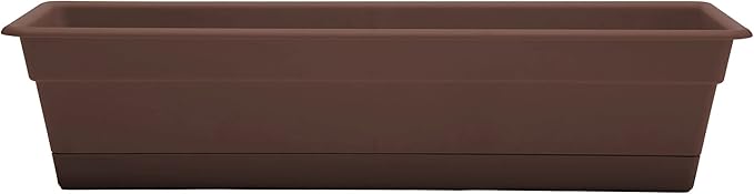 Bloem Dura Cotta Window Box Planter: 24" - Chocolate - with Tray, Weatherproof Resin Box, Removable Tray for Indoor & Outdoor Use, Gardening, 3 Gallon Capacity Bloem