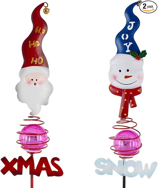 Christmas Solar Garden Stake Lights,2 Pack Snowman＆Santa Claus Xmas Pathways Lights,Solar Christmas Decorations for Outside Lawn Patio Landscape SATHGA