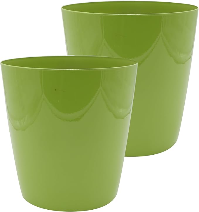 The HC Companies Aria Round Self-Watering Pot - Lightweight Plastic Planter for Herbs & More - Durable Plant Pots for Indoor Plants & Outdoor Plants (10" Glossy Avocado, Pack of 2) TheHCCompanies