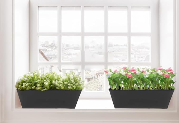 3 Pcs Large Hanging Flower Pots for Railing or Fence 16 Inch Railing Planter Box for Any Balcony Porch or Deck Countryside Style Window Planter Boxes Are Perfect to Herbs & Flowers (Black-5pcs) JFMAMJ
