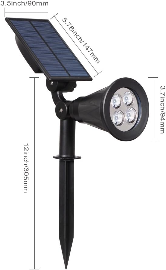 T-SUN Blue Solar Spotlights, Outdoor Waterproof Auto ON/Off Adjustable Garden Pond Lights for Tree, Patio, Yard, Driveway, Stairs, Pool Area T-SUN