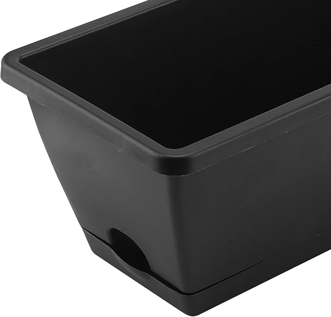 LEXININ 6 Pack 17 Inch Black Plastic Rectangular Window Planter Box, Window Vegetable Planter Box with Trays, Rectangular Flower Pots for Windowsill, Garden, Balcony, Patio, Black LEXININ
