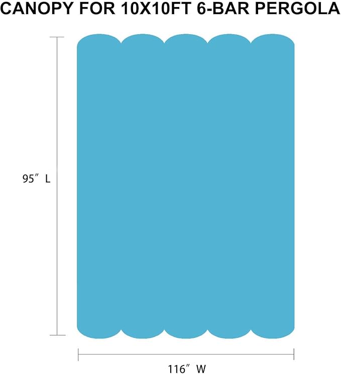 Pergola Shade Cover Replacement Canopy Top Compatible with 10 X 10 ft 6-Bar Pergola Frames - Turquoise Blue (Canopy Size 116" W x 95" L, Canopy Top Only) Rootora