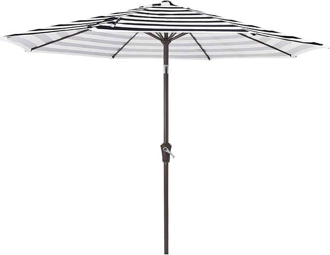 MEWAY 9ft Patio Umbrella Outdoor Table Umbrellas with Push Button Tilt and Crank, Market Umbrella 8 Sturdy Ribs for Deck, Garden, Pool and Backyard, Black-white-striped MEWAY