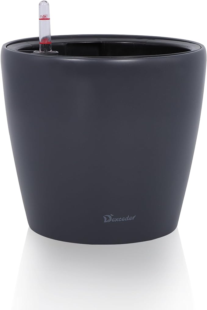 Dexceder 9x8 Inches Self Watering Planter Indoor Outdoor, Inner Pot Design, Thickened Table Flower Plant Pot with Water Level Indicator (Slate Gray Matte) Dexceder