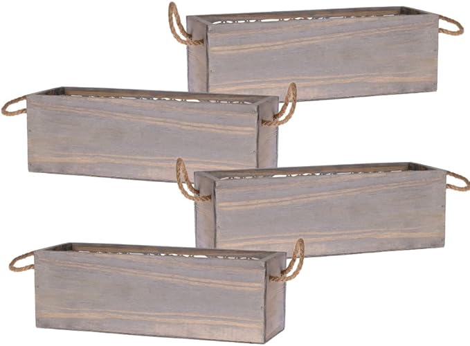 Wooden Planter Box with Handle I Rustic Barn Wood, Plastic Liner l Garden Decor l Restaurant and Wedding Decorations l Wedding Table Centerpiece (12x4 w Handle Set of 4, Natural) Rootora