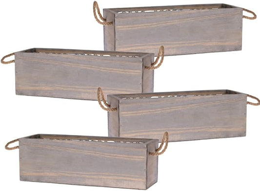 Wooden Planter Box with Handle I Rustic Barn Wood, Plastic Liner l Garden Decor l Restaurant and Wedding Decorations l Wedding Table Centerpiece (12x4 w Handle Set of 4, Natural) Rootora