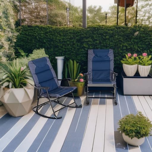Outsunny Oversized Folding Rocking Camping Chair Set of 2, Padded Outdoor Rockers with High Back and Armrests, Portable Outdoor Patio Chairs with Steel Frame for Garden, Porch, Lawn, Navy Blue Outsunny