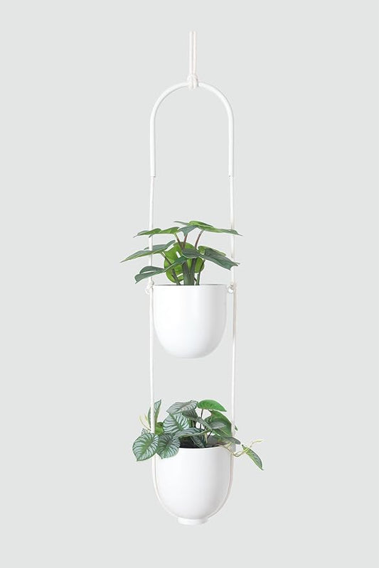 Hanging Planters 2 Tiers Metal Plant Hangers for Indoor Outdoor Plants Wall Ceiling Hanging Flower Pot Basket Holders Kitchen Room Decor(White) ABETREE