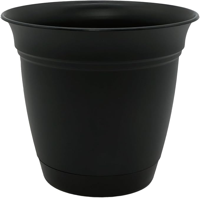 The HC Companies Eclipse Round Planter with Saucer - Outdoor & Indoor Plant Pot with Drainage Holes - Lightweight, UV-Resistant Plastic Pots for Plants, Flowers & Herbs (6" Black, Pack of 1) TheHCCompanies