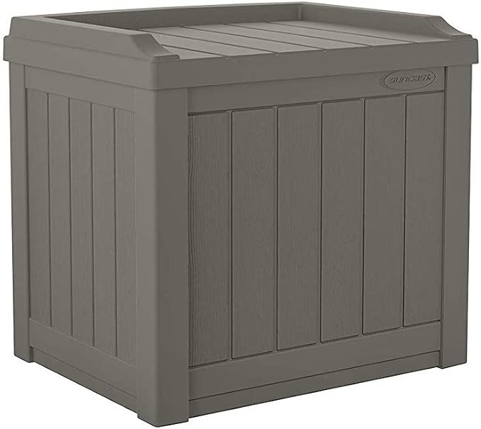 Suncast 2 Pack 22 Gallon Indoor or Outdoor Backyard Patio Small Storage Deck Box with Attractive Bench Seat and Reinforced Lid, Stone Gray Suncast