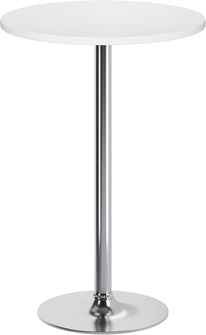 Flamaker Round Bistro Pub Table Modern Style Metal Base MDF Top Cocktail Bar Table Counter Bar Height for Pub, Dining Room, Party (1, White-Silver) Flamaker