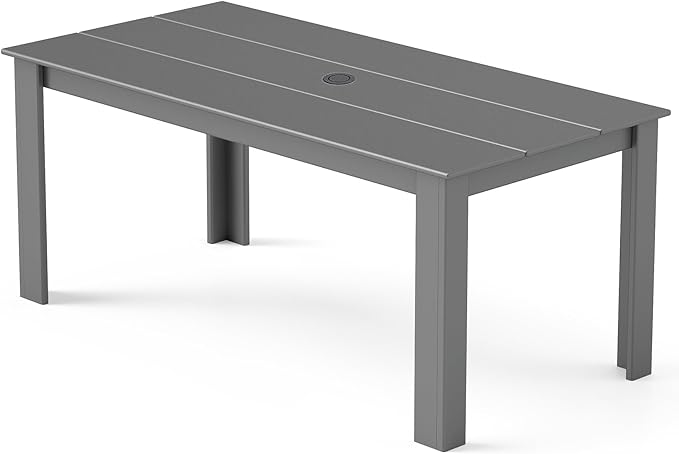 GREENVINES Outdoor Dining Table | 67’’ | HDPE | Rectangle Tables for 6 | All-Weather | Umbrella Hole | Patio Furniture | for Poolside Backyard Garden | Grey GreenVines
