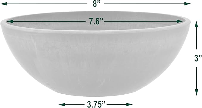 PSW Pot Collection M20DCB 8-inch Plastic/Stone/Wood Composite Low Bowl Planter – No Drainage Hole (Drillable), Shallow Indoor/Outer Pot for Succulents, Bonsai, Fairy Gardens, Herbs, Dark Charcoal PSW