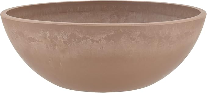 PSW Pot Collection M25TP 10-inch Plastic/Stone/Wood Composite Low Bowl Planter – No Drainage Hole (Drillable), Shallow Indoor/Outer Pot for Succulents, Bonsai, Fairy Gardens, Herbs, Taupe PSW