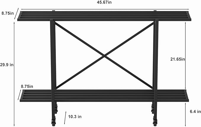 Zhongma 2 Tier Metal Sturdy Narrow Plant Stand with Wheels, Plant Stand Indoor and Outdoor, L45.67 x W10.3 x H29.9 inch, 440 LBS Capacity & Heavy Duty Construction. Zhongma