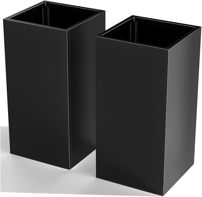 Tall Metal Planter Box for Outdoor Plants 15" L x 15" W x 30" H 2 Pack, Heavy Duty Steel Planter Box with Removable Insert Shelf, Rectangular Planters for Porch, Garden, Yard, Hotel (Black) Rootora