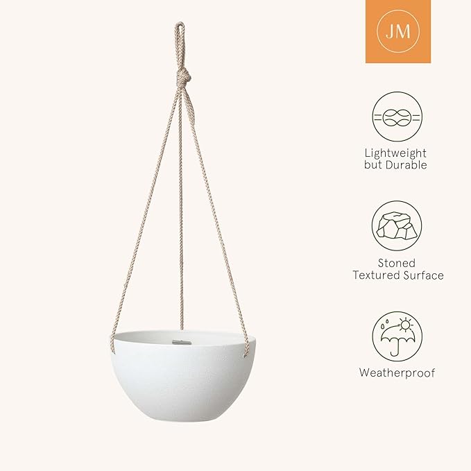 La Jolie Muse White Hanging Planter Basket - 8 Inch Indoor Outdoor Flower Pots, Plant Containers W/ Drainage Hole, Plant Pot for Hanging Plants, Pack 2 LaJol%C3%ADeMuse