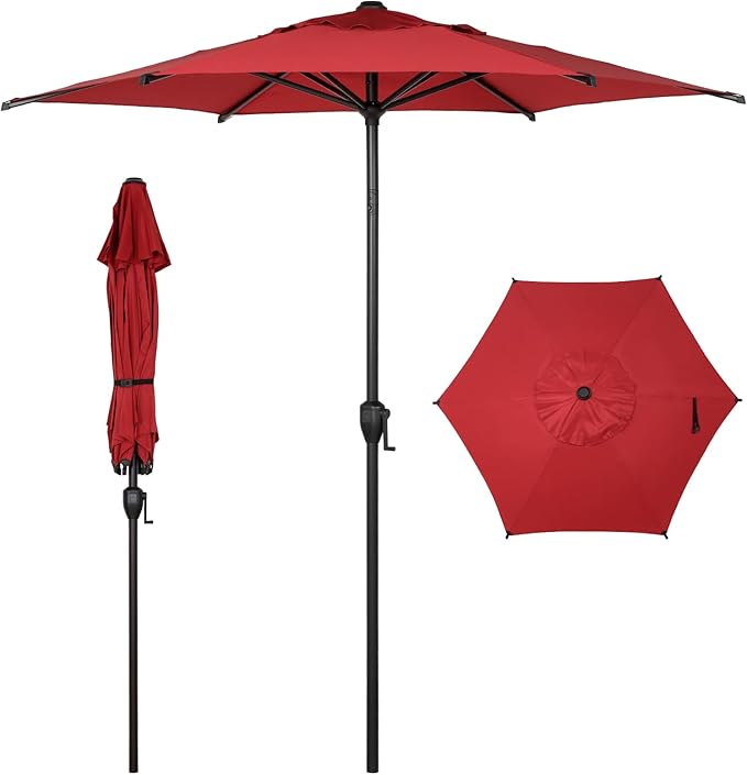 Abba Patio 7.5FT Lyon Outdoor Patio Umbrella Outdoor Table Umbrella with Push Button Tilt and Crank Market Umbrella 6 Sturdy Ribs UV Protection Waterproof for Garden Deck Backyard Pool Dark Red AbbaPatio