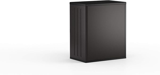 Suncast Heavy-Duty Resin Outdoor Storage Cabinet, 30" W x 20.25" D x 36" H Dark Grey Base Garage Storage Cabinet with Lockable Doors and Metal Reinforced Shelves, Made in The USA SuncastCommercialProducts