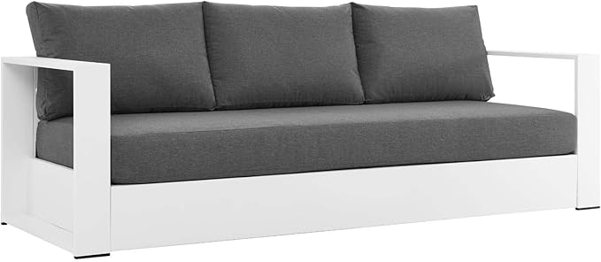 Modway Tahoe Aluminum Outdoor Patio Sofa in White Charcoal Modway