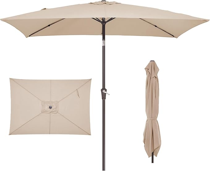 JEAREY 6.5x10 ft Rectangular Patio Umbrellas Rectangle Outdoor Umbrella with Push Button Tilt and Crank, Market Table Umbrella 6 Sturdy Ribs UV Protection for Poolside Garden Backyard Deck, Beige JEAREYOutdoorsCollection