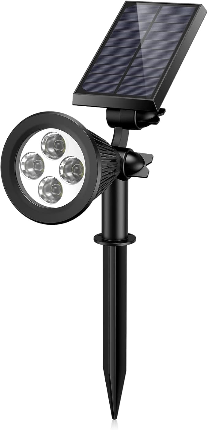 AMIR Solar Spotlights Outdoor Upgraded, Waterproof 1 Pack Security Landscape Lights 4 LED, Adjustable Solar Garden Light with Auto On/Off for Yard Driveway Pathway Pool Patio (White) AMIR