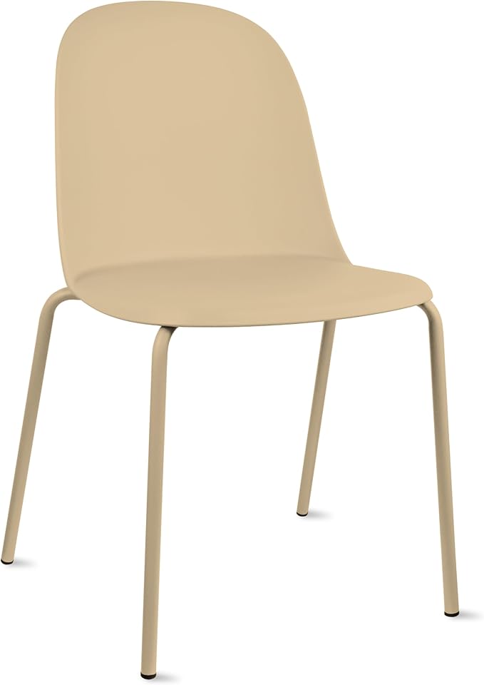 2xhome Set of 2 Modern Stackable Armless Dining Chairs | Plastic Shell Seat with Metal Legs | Indoor or Outdoor Use | Home Kitchen Patio, Beige 2xhome