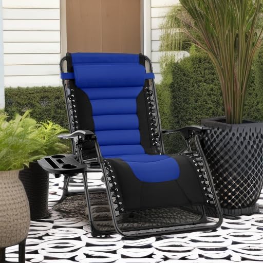 Best Choice Products Oversized Padded Zero Gravity Chair, Folding Outdoor Patio Recliner, XL Anti Gravity Lounger for Backyard w/Headrest, Cup Holder, Side Tray, Polyester Mesh - Blue BestChoiceProducts