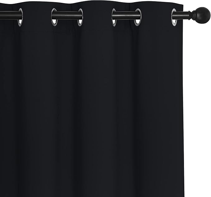 NICETOWN Black Curtain Drape for Bedroom - Light Reducing Thermal Insulated Solid Grommet Blackout Window Curtain for Home Office/Farmhouse (1 Piece, W66 x L66, Black) NICETOWN