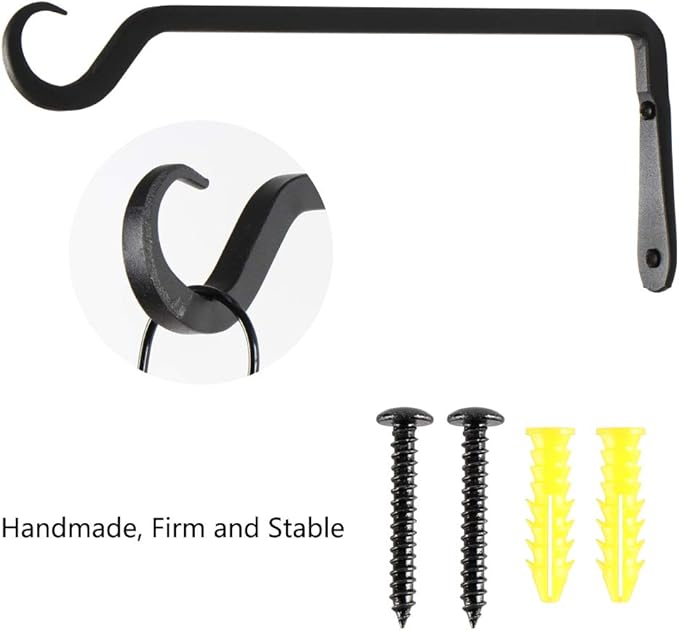 12" Plant Hangers 6-Pack - Heavy Duty Rust-Resistant Steel Hooks for Bird Feeders, Indoor/Outdoor Plants & Wall Decor, Black YELOKIE