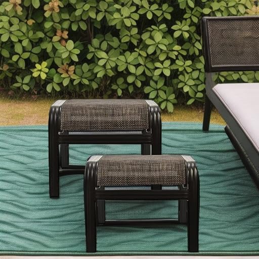 Outdoor Patio Foot Rest Ottoman Seat Textilene Portable Metal Footstool Portable Patio Chairs 2 Set Brown Deugold