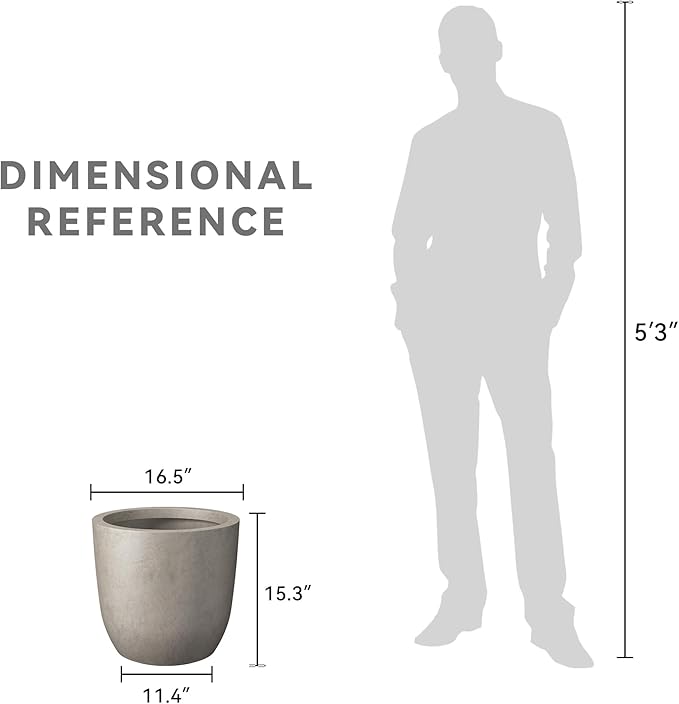 Kante 16.5" Dia Round Concrete Planter, Large Outdoor Modern Indoor Decorative Plant Pots with Drainage Hole and Rubber Plug for Home and Garden, Weathered Concrete Kante