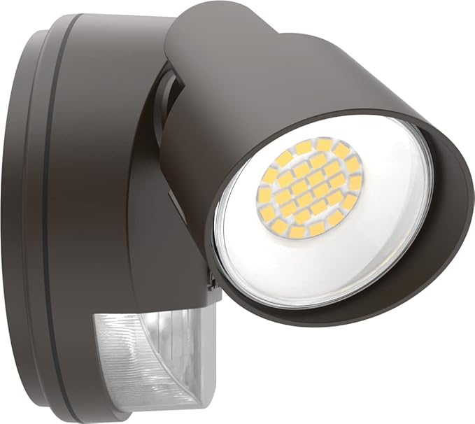 Lithonia Lighting HomeGuard 2-Light LED Outdoor Flood Lights, Motion Sensor Outdoor Lights with Dusk to Dawn, Adjustable Lumens and Color, Round Heads, Dark Bronze (HGX LED 2RH ALO SWW2 120 PIR DDB) AcuityBrands