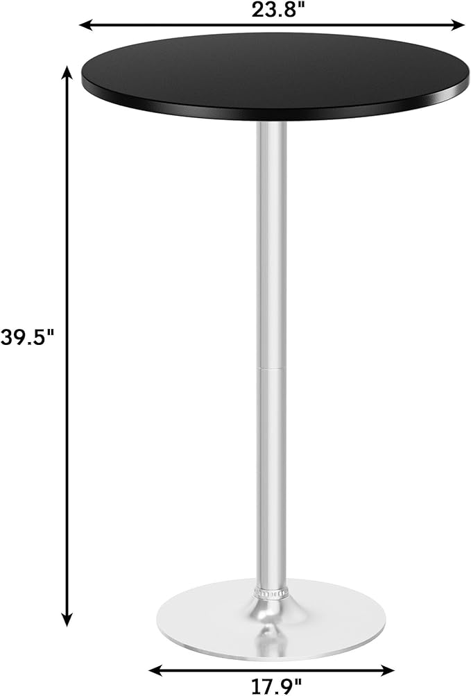 Flamaker Round Bistro Pub Table Modern Style Metal Base MDF Top Cocktail Bar Table Counter Bar Height for Pub, Dining Room, Party (1, Black-Silver) Flamaker