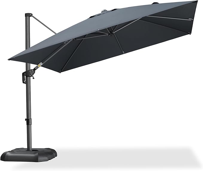 PURPLE LEAF 10 Feet Patio Umbrella Outdoor Cantilever Square Umbrella Aluminum Offset Umbrella with 360-degree Rotation for Garden Deck Pool Patio, Grey PURPLELEAF
