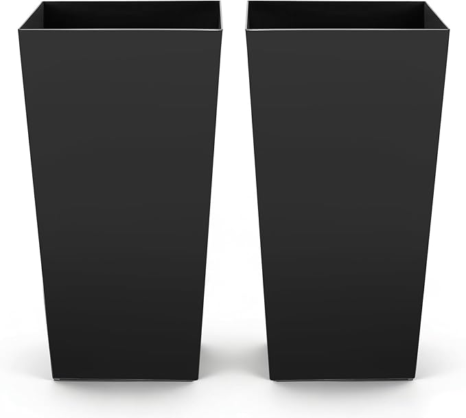 VEVOR 30 inch Tall Planters for Outdoor Plants Set of 2, Black Tall Planter for Indoor Plants, Modern Large Planters for Front Porch Patio Balcony, Plant Container Flower Pots with Built-in Drainage VEVOR