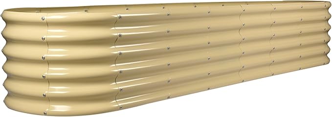 Land Guard 8×2×1.5ft Galvanized Raised Garden Bed Kit, Raised Garden Boxes Outdoor, Oval Metal Raised Garden Beds for Vegetables, Cream Yellow LandGuard