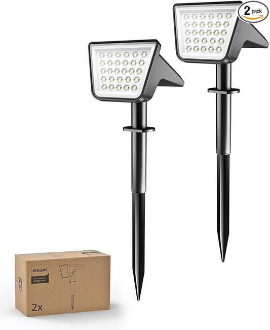 Philips 2 Packs Solar Spot Lights Outdoor Waterproof, 28 LED 7500K Solar Powered Landscape Pathway Lights, Dusk to Dawn Solar Spotlights for Garden, Yard, Lawn, Walkway, Driveway PhilipsLightingLED