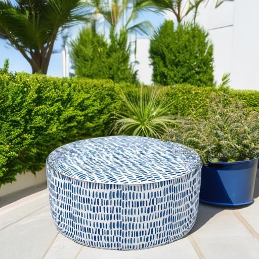 LVTXIII Outdoor Inflatable Ottoman Stool, Patio Water Repellent Footrest Stool with Handle, Portable Outside Round Ottoman for Patio Garden, Camping or Home Use, 21"x21"x9", Blue Pebble LVTXIII