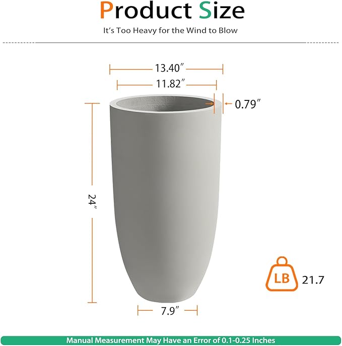 Tall Planters for Outdoor Plants, Large Concrete Flower Pots for Garden Front Porch, Patio, Indoor (Gray) Heyzier