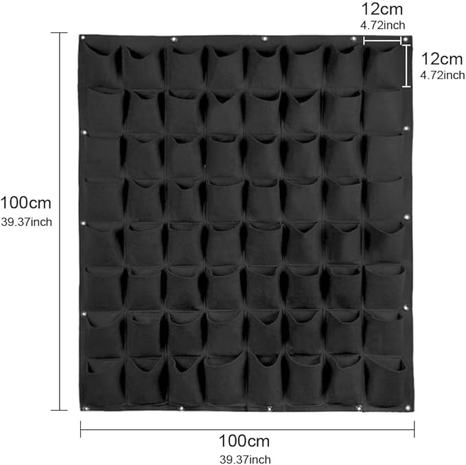 Hanging Planting Grow Bags, 64 Pockets Hanging Vertical Wall Planter Wall Mounted Grow Bag Outdoor Indoor Gardening Vertical Greening Flower Container, Planting Bags Storage Bags(1.0 m × 1.0 m, Black) LITLANDSTAR
