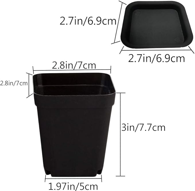 OJYUDD 24 Pack 3 Inch Black Nursery Pot Flower Pots Square Plastic Plant Pot Plastic Starter Pots with Saucer Basket Indoor Outdoor for Your Room,Garden Office and Balcony Decor OJYUDD