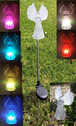 Solar Garden Stake Lights with Color Changing LED or Regular White LED Landscape Path Lights (Set of 2) (Angel with Fiber Optic Wings) Ntertainment+House