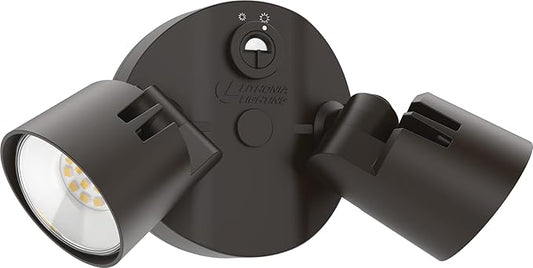 Lithonia Lighting HomeGuard 2-Light LED Outdoor Flood Lights, Outdoor LED Lights, Dusk to Dawn Sensor, Adjustable Lumens, 4000K Cool White, Round Heads, Dark Bronze (HGX LED 2RH ALO 40K 120 PE DDB) AcuityBrands