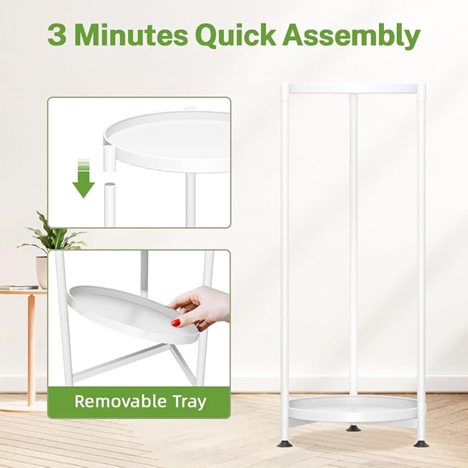 iDavosic.ly 2 Tier Corner Plant Stand Indoor, Tall Vertical Metal Flower Heavy Duty Pot Holder Shelf Outdoor for Patio Porch Living Room, White - Round iDavosicly